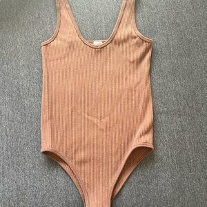 Brown Ribbed Bodysuit with Scoop Neckline